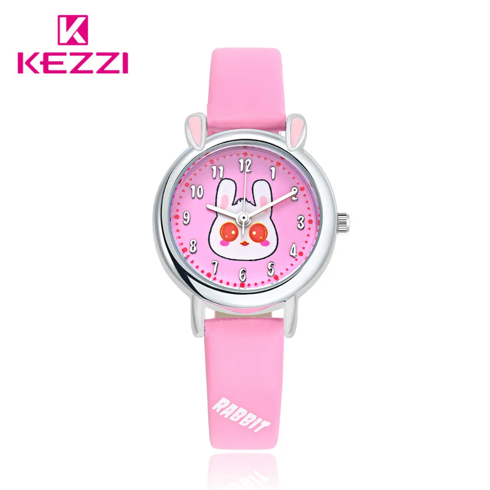

KEZZI Brand Waterproof Kids Children's Watch Rabbit Ears Dial Cute Rabbit Cartoon Watches Quartz Movement Leather Wrist Watches