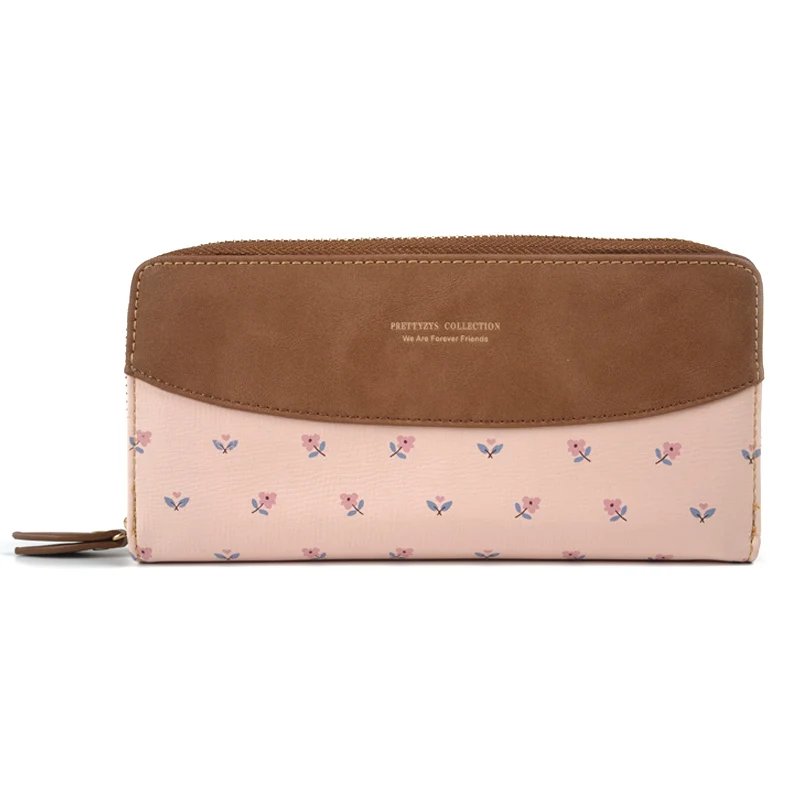 Prettyzys Женский кошелек женский маленький кошелек короткий карман для кредитных карт монета из искусственной кожи сумка для денег на молнии Цветочный синий пэчворк - Цвет: PINK-LONG