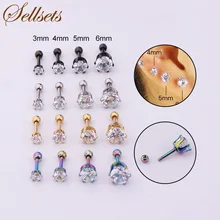 Sellsets 3/4/5/6mm круглые Cz козелка вперед спирали пирсинга хрящей серьги 316L Нержавеющая сталь ювелирные изделия пирсинг уха