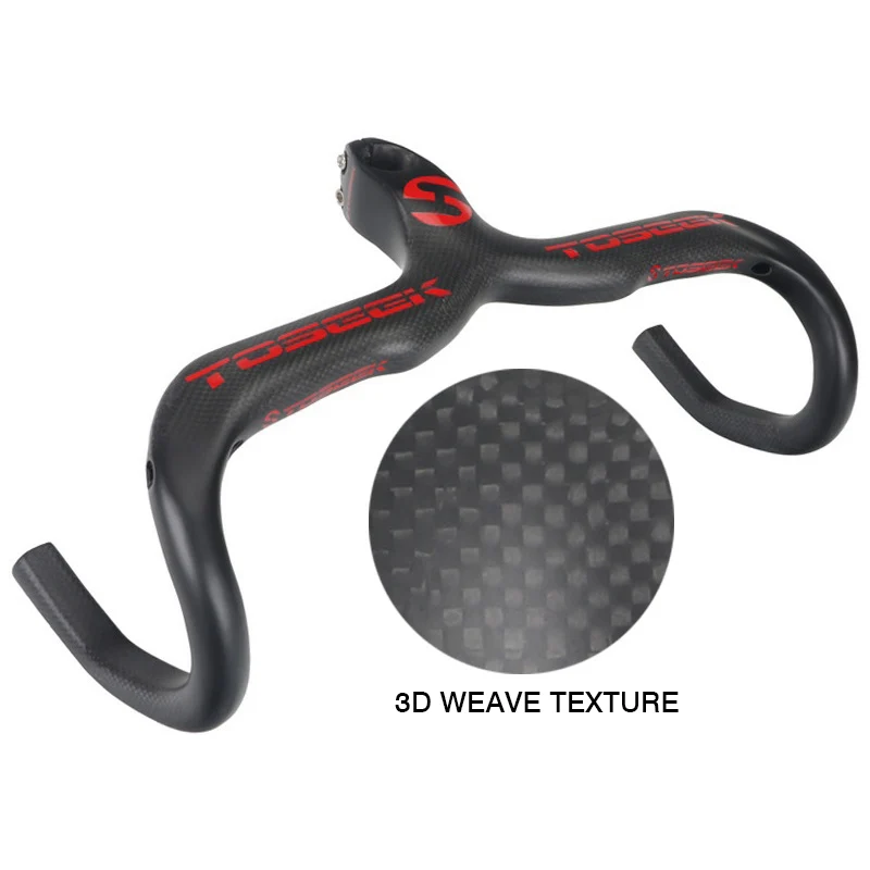 

T800 3K Matte Full Carbon Fiber Road Bicycle Handlebar Integrated Bike Handle Bent Bars with Stem 400/420/440mm Black/Red