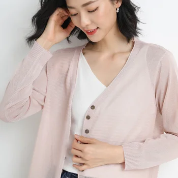 

2019 spring new female Korean version of the wild thin section sunscreen shirt female long section was thin ice knit jacket