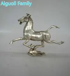 Античный антиквариат Коллекционная оформлен Старый Ручная Тибет серебряные Резные статуя летящей лошади/металл фэншуй лошадь Скульптура