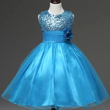 10 Couleur 2017 Mode Sequin Fleur Fille De Mariage Robe Princesse Vêtements Robe Costume Avec Floral Ceinture Pour 4-12 T Ans Enfants