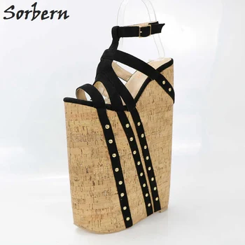 

Sorbern Ultra High Heel Straps Rivets Sandals Wedge Shoes Show Custom Colors Size 4-15 Large Shoes Thick Heels Sandals DIY