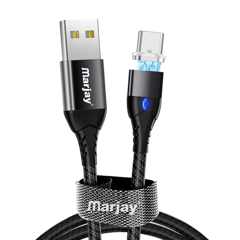 Marjay Магнитный usb type-C кабель для samsung Galaxy S10e Plus Xiaomi Быстрая зарядка USB-C зарядное устройство для мобильного телефона USBC type-C кабель - Цвет: Black Type C Cable