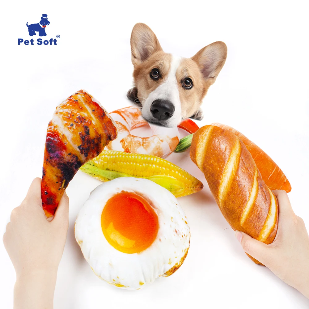 

Pet Soft 6 Pieces Dog Toy 3D Food Simulation Toy Fleece Squeak Toys Plush Food Toys Interactive Pets Pillow Chew Bite for Dog