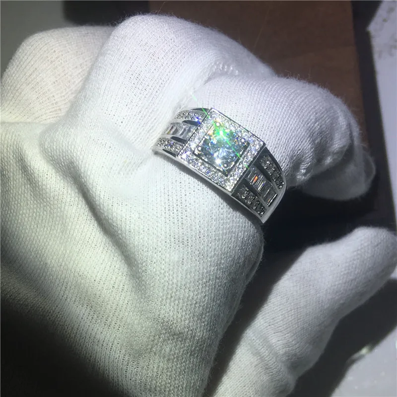 Красивый мужской Настоящее 925 пробы Серебряное кольцо 5A циркон камень cz обручальное кольцо для мужчин ювелирные изделия