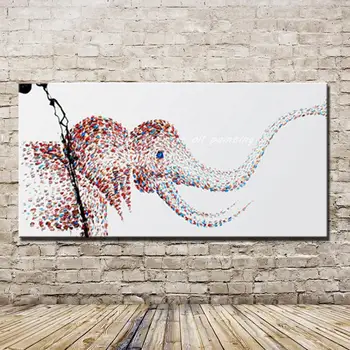 

Mintura Hand Painted Modern Pop Art Abstract Elephant Animal Oil Painting On Canvas Wall Picture For Living Room Home Decoration