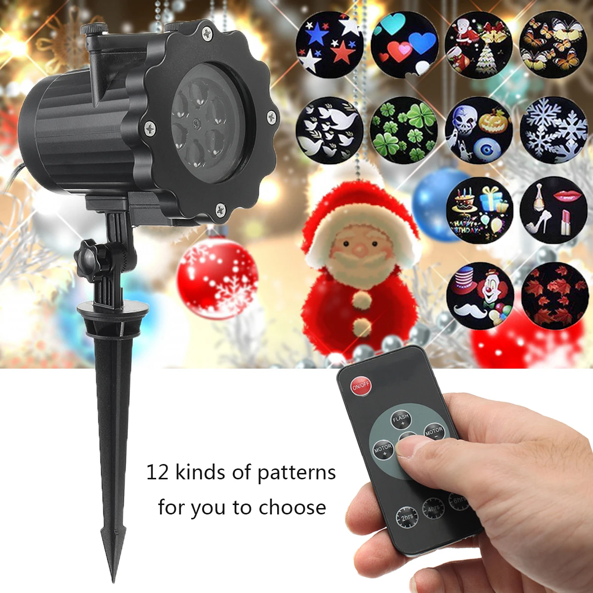 

Christmas 100-240V 6W Outdoor Moving Laser Projector LED Light+12 Slides+Remote Control 4 LED Lights Waterproof Lightweight