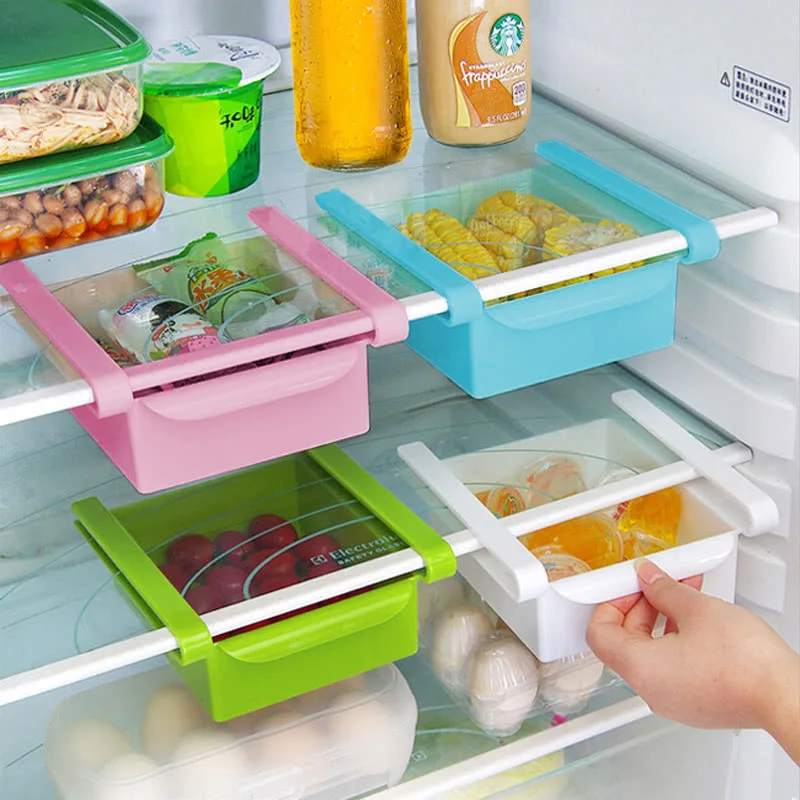 

Hot Sale Slide Kitchen Fridge Freezer Space Saver Organizer Storage Rack Shelf Holde Drawer Kitchen Fridge Storage Boxes