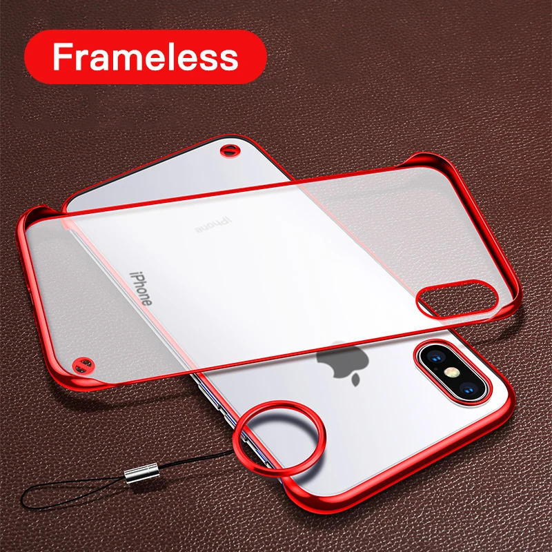 

Frameless Clear Phone Case For iPhone XS Max X XR XS 6 6S 7 8 Plus Plating Ultra-thin Transparent Cover Cases With Finger Ring