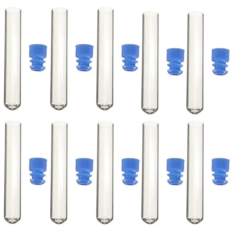 Kicute 10 шт./упак. 12 мм x 70 мм Pyrex Стеклянные Лабораторные пробирки флакон с синими шапками лабораторные школьные образовательные принадлежности