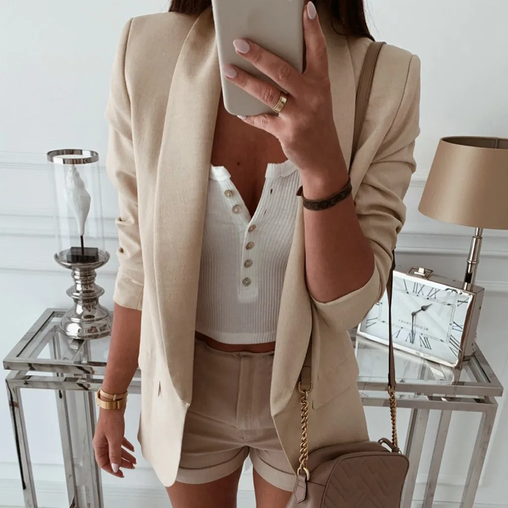 

veste blazer For Women formal Wear Coat Loose Blazer Top Long Sleeve Casual office Jacket Ladies Plus Size Solid Coats 30#