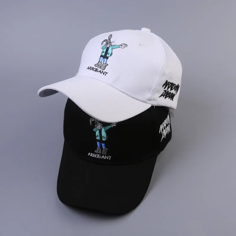 

Fashionable Rabbit Dabbing Embroidery Black Visors Cap Adjustable Men Women Daily Casual Hat Spring Summer Couple Cotton Dab Cap