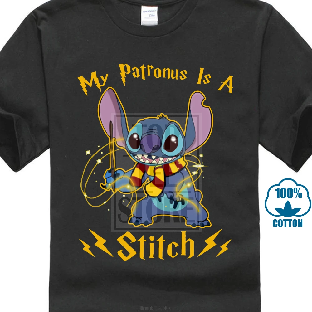 

Stitch And Lilo Shirt My Patronus Is A Stich Tshirt Black Cotton Men Cartoon T Shirt Men Unisex New Fashion Tshirt Fashion
