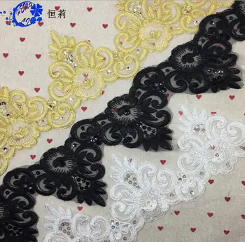 

Hot 10 Yards Delicate Glitter Gold Wedding Dress Sequined Lace Applique Gold Thread Guipure Gold Lace Trim Accessories Wholesale