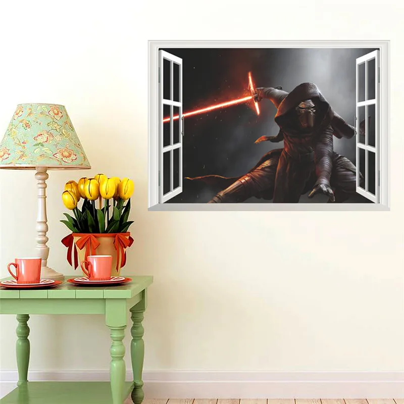 

Star War sci-fi movie Awakens Sith Lord Alderaan Han Solo Darth Vader 3d window home decor wall sticker for kids room boy gift
