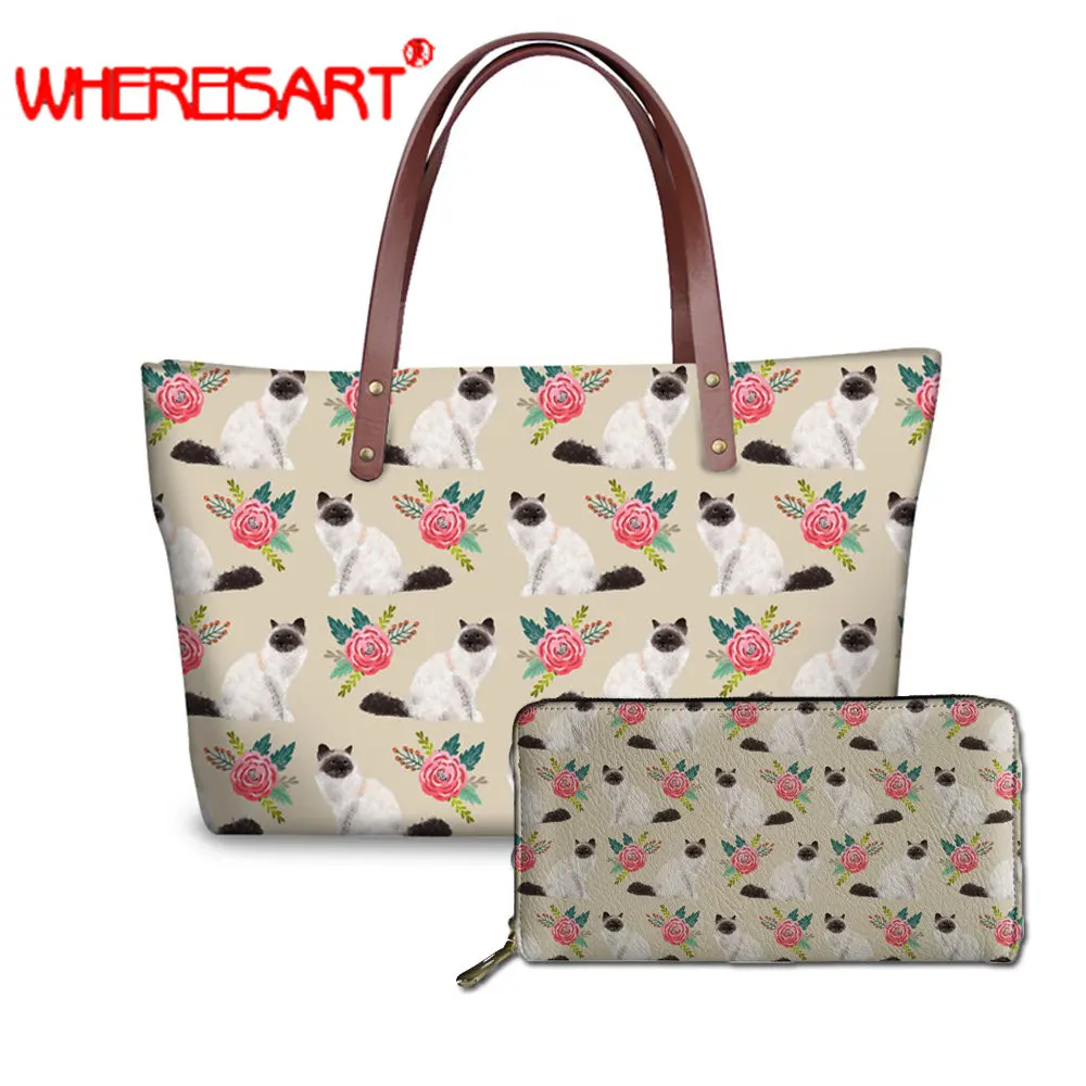 

WHEREISART woman large bag birman cat design cute high quality handbags large tote bag