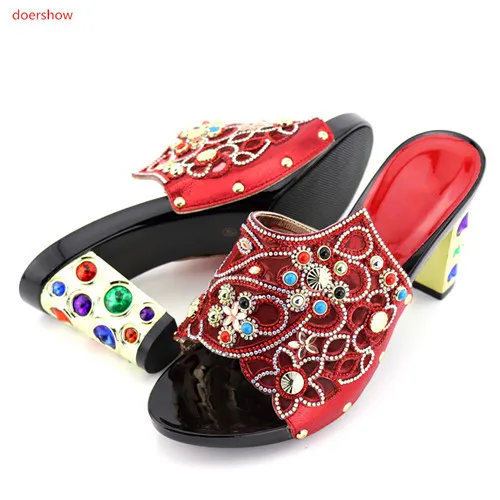 

red color Shoes woman Adult lady shoes Pumps African Woman Shoes without bag For Evening Party Shoes not Matching Bag Set!SXC1-6