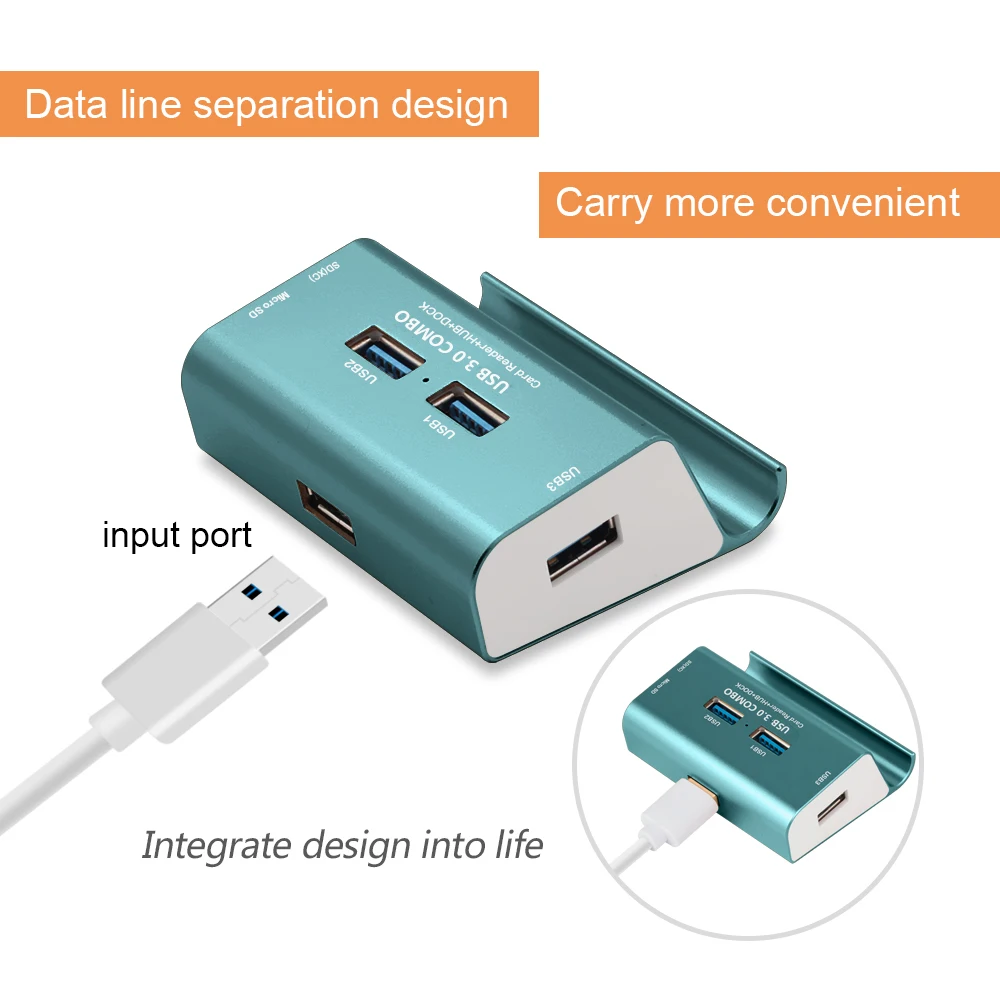 2 в 1 3 порта USB 3,0 концентратор Micro USB OTG концентратор мульти разветвитель с SD TF кард-ридером+ 1 м кабель для Macbook ПК ноутбук держатель телефона