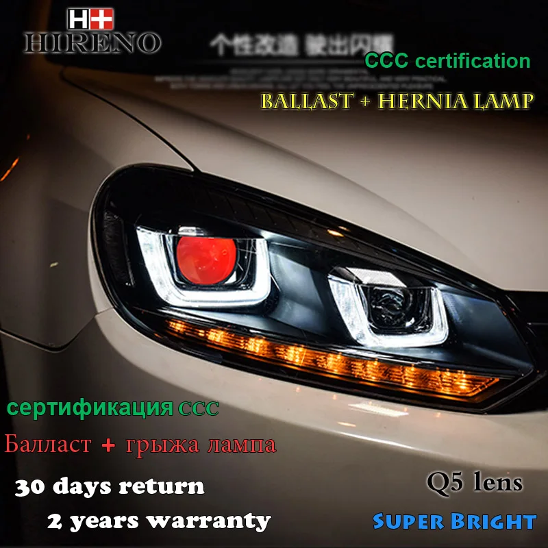 

Hireno Headlamp for 2009-12 Volkswagen Golf 6 Golf6 Headlight Assembly LED DRL Angel Lens Double Beam HID Xenon 2pcs