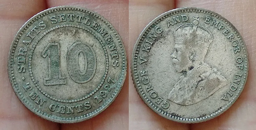 

18mm British Straits Settlements Ten Cents Silver Coin George VI 1927