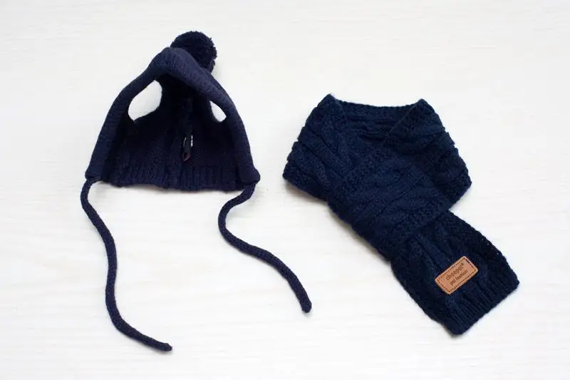 Теплая шапочка для домашних собак, набор шарфов, зимняя вязаная одежда для домашних животных ручной работы для маленьких собак, кошек, щенков, одежда для Йорка чихуахуа, костюм - Цвет: blue