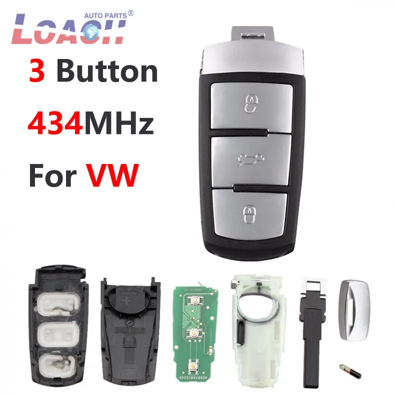 3 кнопки 434 МГц без ключа балванки для ключей умный автомобиль дистанционный брелок с чипом ID48 3C0959752BA для VW Passat B6 3C B7 Magotan CC