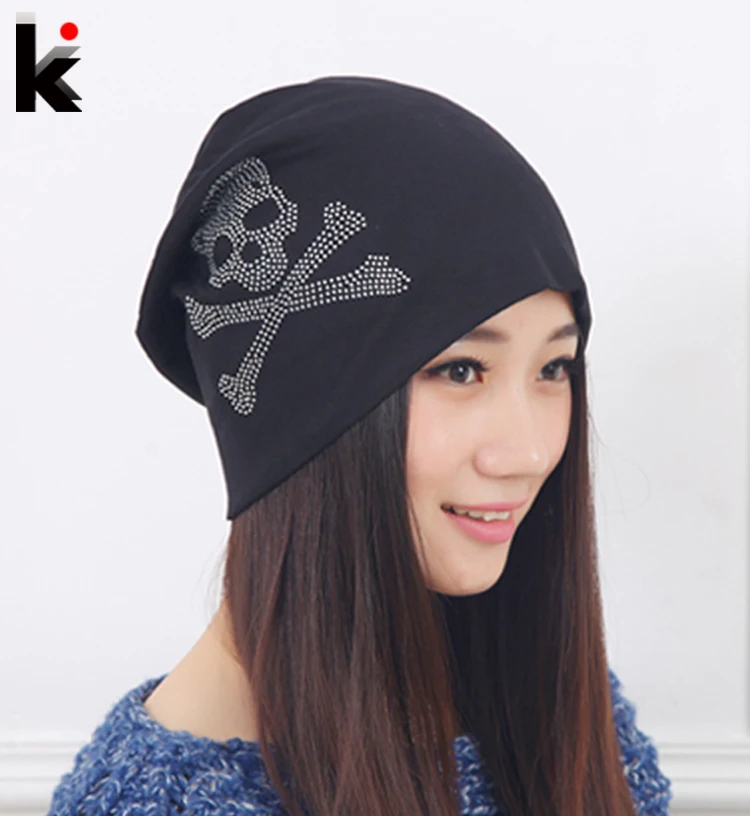Fashion Spring and Autumn hat beanies Diamond Skull Pattern cap hip hop Skullies gorro turban