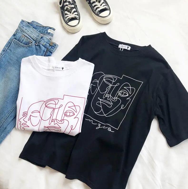 

Retro temperament abstract print summer loose comfortable round neck short-sleeved T-shirt