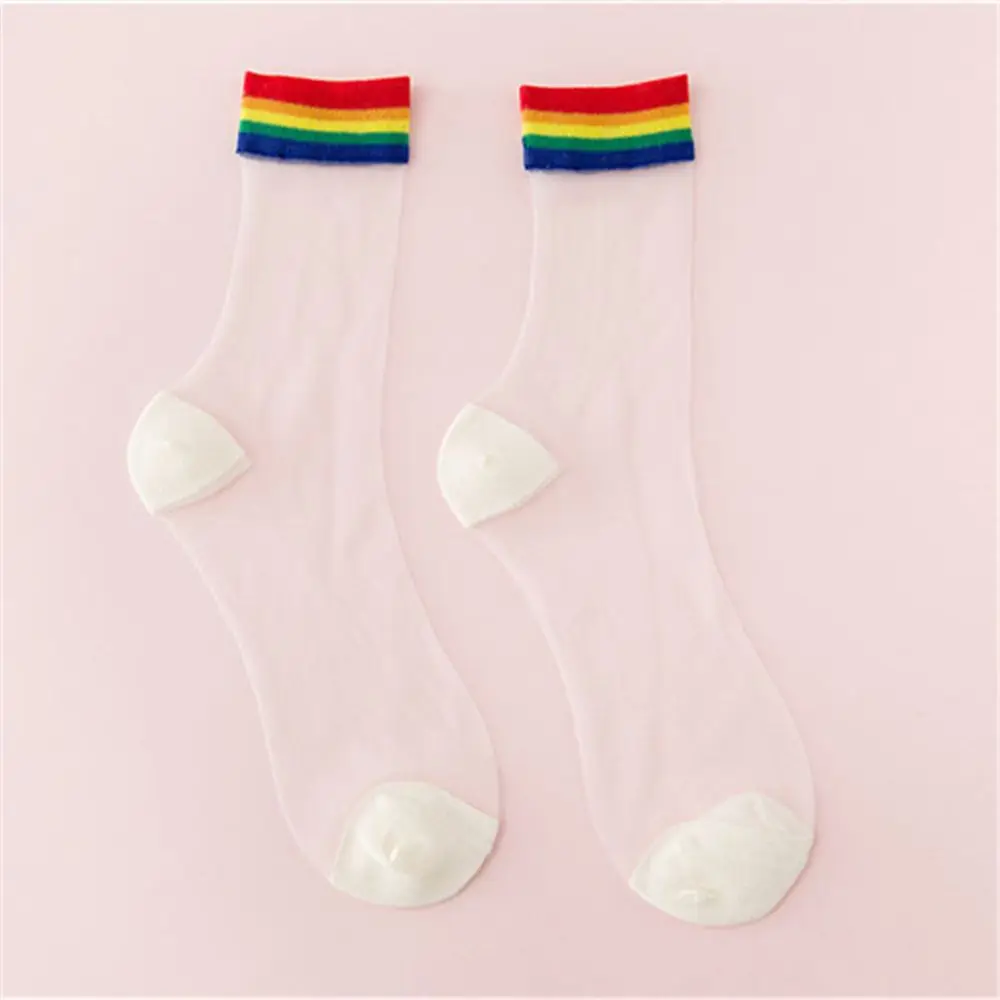Новые прозрачные радужные полосатые с рисунком смешные короткие носки женские классные хлопковые Harajuku носки женские Модные Цветные счастливые носки