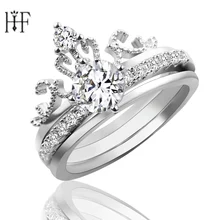 Silver Color Luxury 3 Rounds Princess Crown Rings for women AAA cubic zirconia Fashion Wedding Ring Crown Ring Set Anel