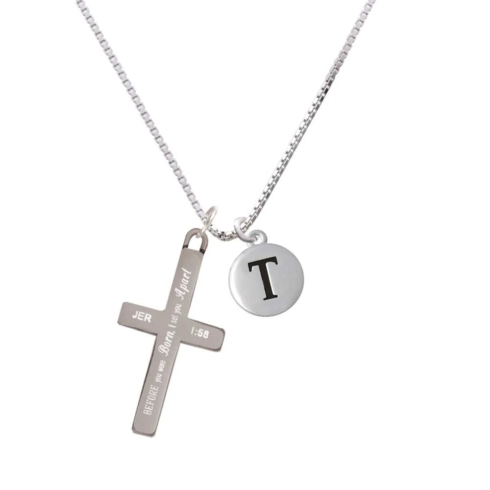 Capital Letter - T - Pebble Disc - - I Set You Apart - Cross Necklace