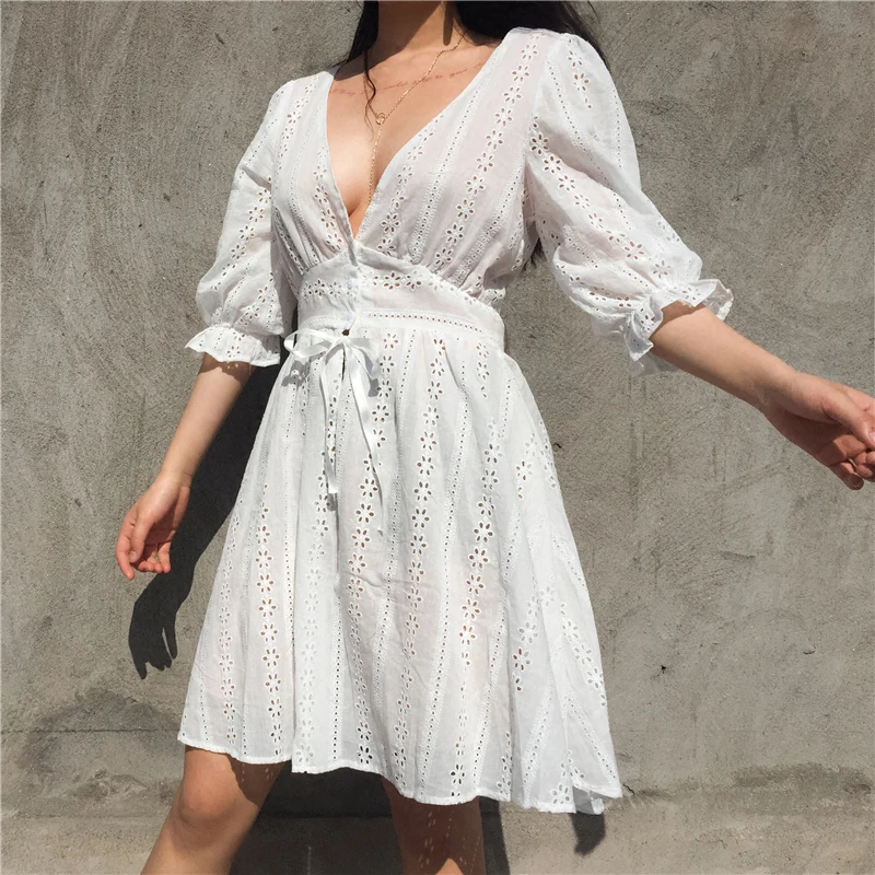 white sundress with sleeves