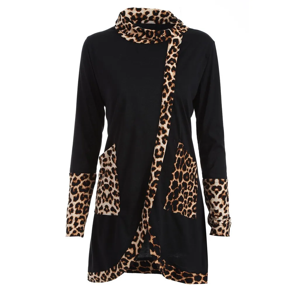 

Women Winter Keep Warm Casual Leopard Print Cowl Neck Long Sleeve Patchwork Shirt Tops Blouse Free Shipping Wholesale A1