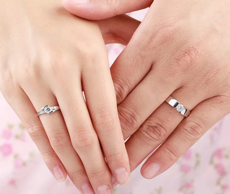 Charm Love Heart Wedding Ring Pair Of Couple Rings Rhinestone For Love Silver Jewelry For Men Women Valentine'S Day YR025