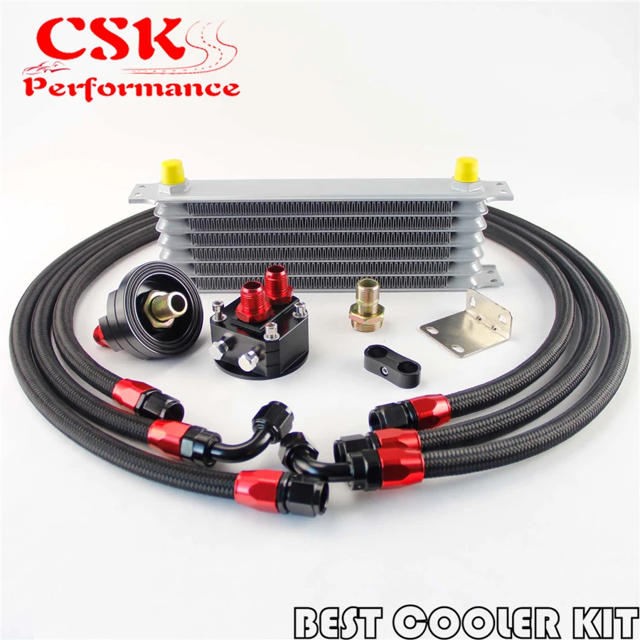 

7 Row AN-8 Engine Trust Oil cooler + 8AN Filter Relocation Nylon Steel hose kit