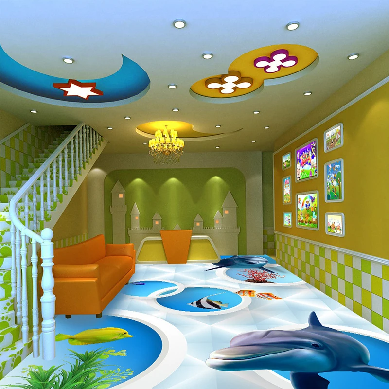 

Custom 3D Floor Mural Wallpaper Shark Fish Stereoscopic Circle Photo Mural Wall Cover PVC Self Adhesive Removable Floor Sticker
