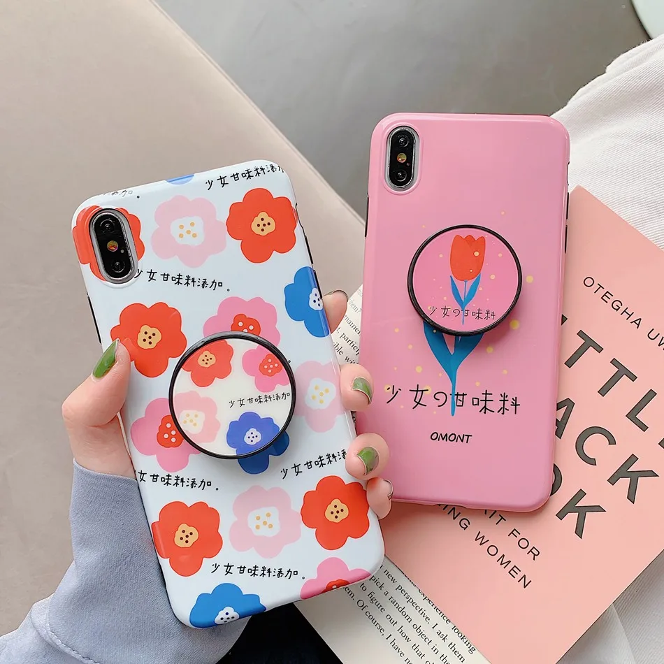 

For iPhone 7 Plus XR X XS Max Case Fashion Rose Flower Foldable Kickstand Holder Cover For iPhone 8 6 6s Plus Soft TPU Coque