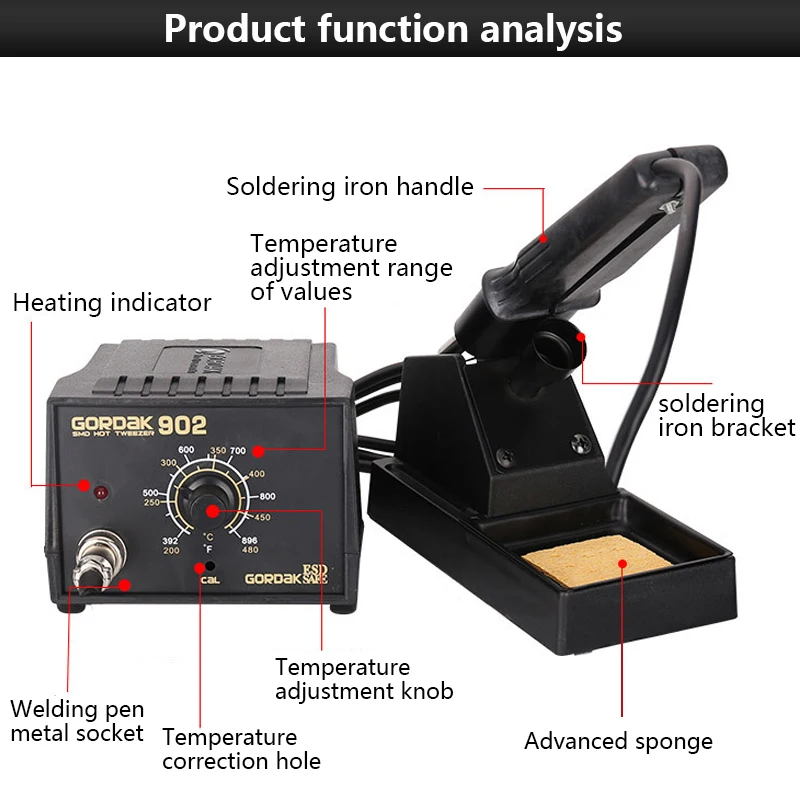 110V/220V 75w SMD Tweezers Soldering Station Iron 902  ESD Anti-static Adjustable Temperature Control Thermostat 900M TIP electric soldering iron kit