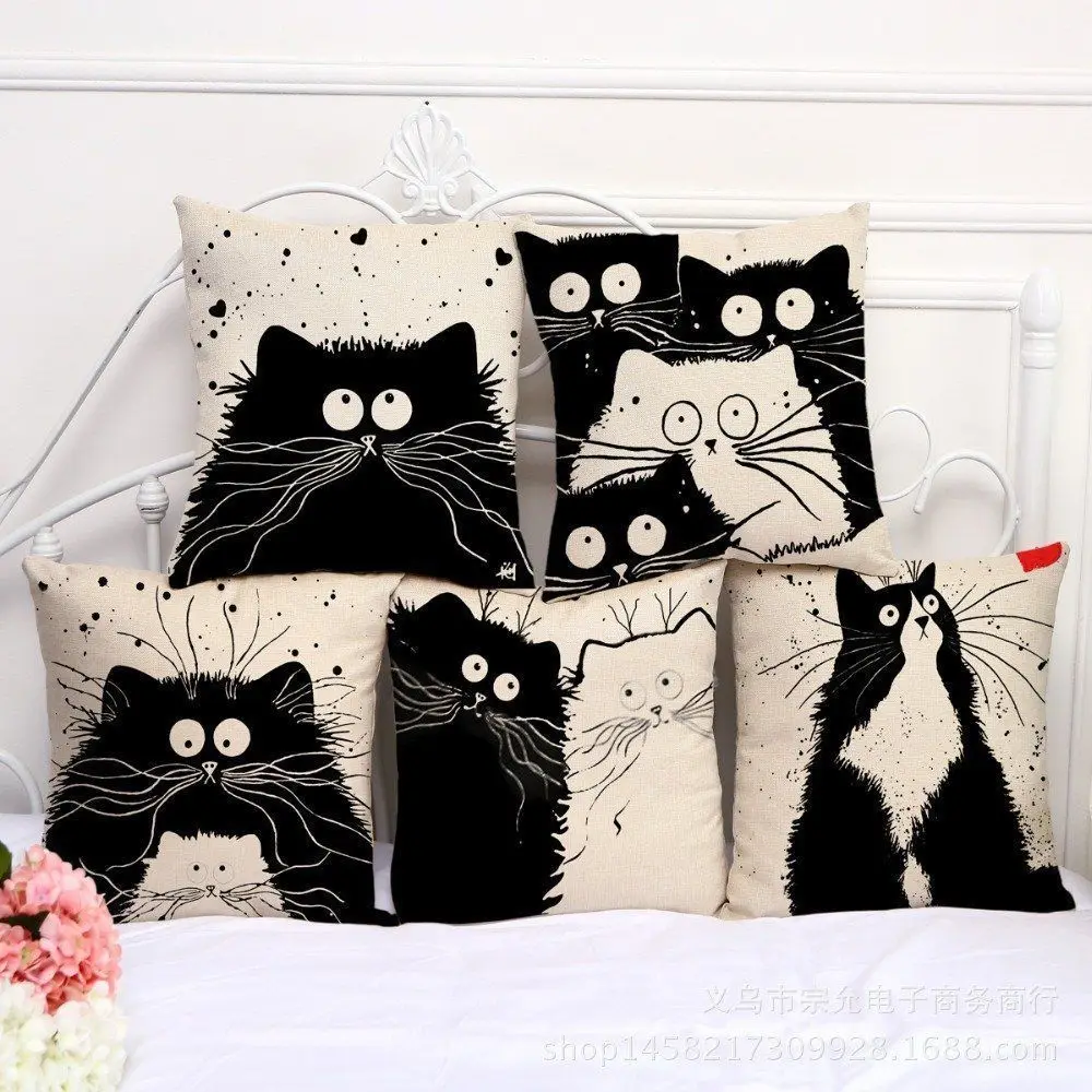 

Cute Cartoon Pattern Anime Housse de coussin Pillowcase 2018 Cat Pillow Case Married Couples Kitten Outdoor Chair Cushions