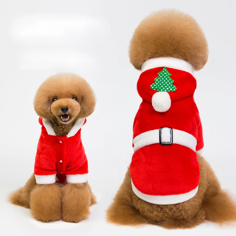 Kopen FENG PEI 2018 Kerst Huisdier Kleding Zachte Warme Fleece Pet Jas Voor Kleine Middelgrote Honden Rode Kleur Honden Kostuum Winter voor Teedy