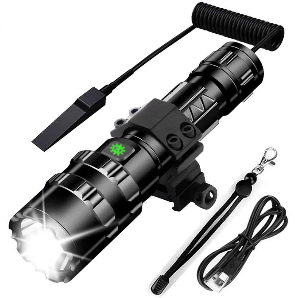 

65000 Lumens LED Tactical Flashlight Ultra Bright USB Rechargeable Waterproof Scout Light Torch Hunting Light 5 Modes Flashlamps