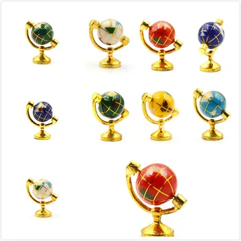 

1:12 Miniature Turnable Globe With Golden Stand Rolling Globe Dollhouse Furniture Accessories