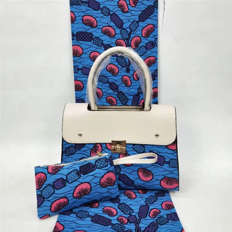 

YBG!New Design high quality african wax bag set,hollandais fabric and cotton wax 6yards matching handbag/purse 3 pieces ! P52909