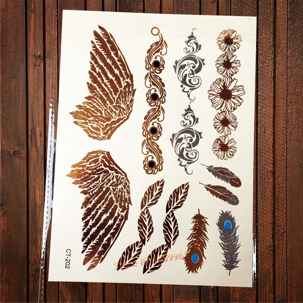 1 PC Baru Koleksi Emas Metallic Temporary Tattoo Stiker A202