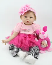 22″ Reborn Baby Silicone Doll Stuffed Toy Realistic Newborn Girl Alive Interactive Toys for Kids Playhouse Game