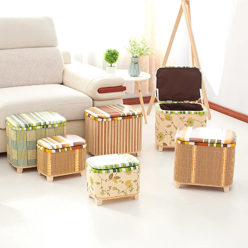 Handmade Storage Stool Ottoman Home Decoration Furniture Storage Toys Bamboo Chair Door Bench Kids Children Adult Chair