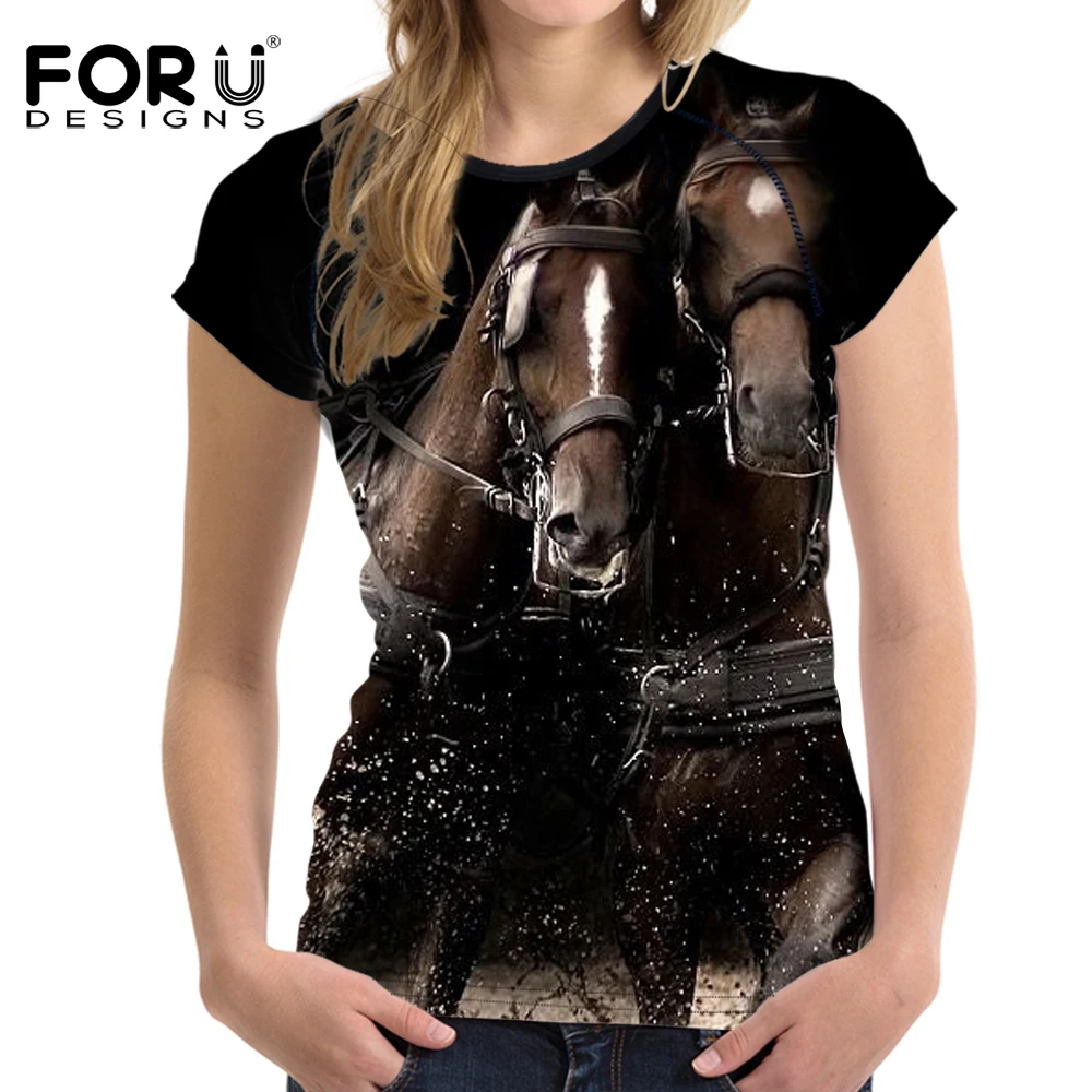 Женские футболки FORUDESIGNS с изображением Crazy Horse женская футболка 3D животных