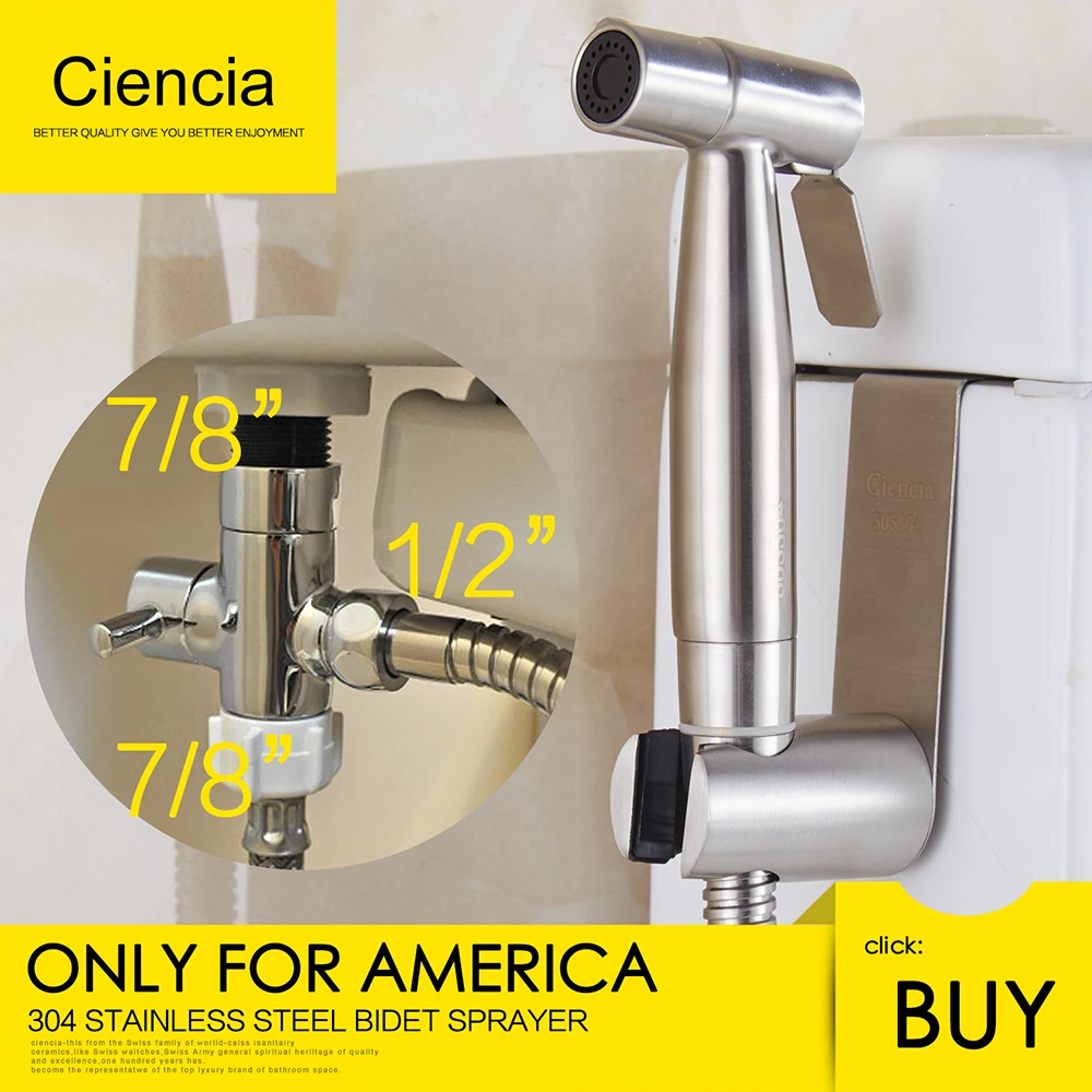 

Free shipping Premium Stainless Steel Bathroom Handheld Bidet Shattaf Sprayer Transform Toilet into Spray Bidet only for America